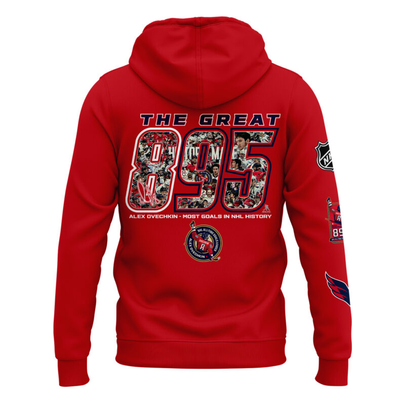 New Alexander Ovechkin Washington Capitals NHL All-Time Leading Goal Scorer Cross Sticks Hoodie Red 2025. - Image 3