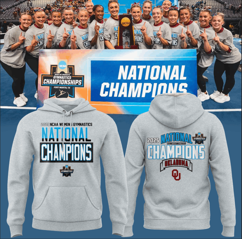 Oklahoma Women's Gym 2025 WOMEN'S GYMNASTICS NATIONAL CHAMPIONS Hoodie